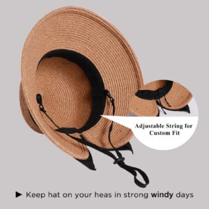 Large Women Summer Straw Sun Hat UPF Ladies Beach Accessories Fashions Hats Fedora Wide Brim Packable Beige L