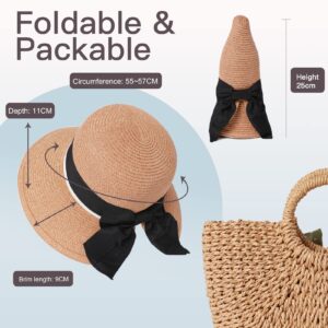 Large Women Summer Straw Sun Hat UPF Ladies Beach Accessories Fashions Hats Fedora Wide Brim Packable Beige L