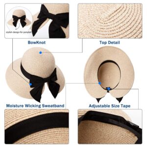 Large Women Summer Straw Sun Hat UPF Ladies Beach Accessories Fashions Hats Fedora Wide Brim Packable Beige L