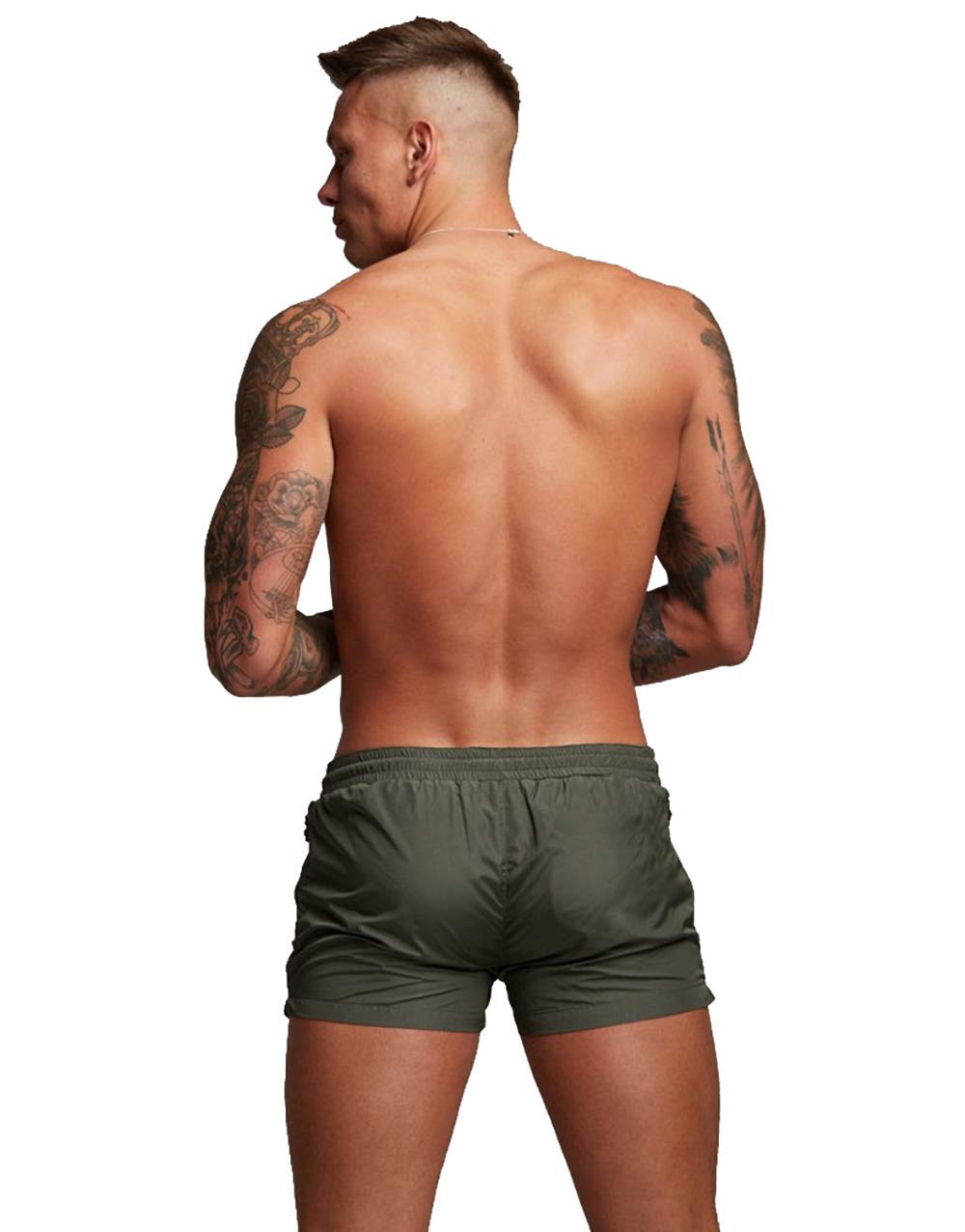 TONLEN Mens Swimwear Sports Shorts Swim Trunks with Zipper Pockets (US, Alpha, Large, Regular, Regular, Army Green)