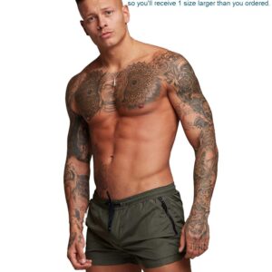 TONLEN Mens Swimwear Sports Shorts Swim Trunks with Zipper Pockets (US, Alpha, Large, Regular, Regular, Army Green)