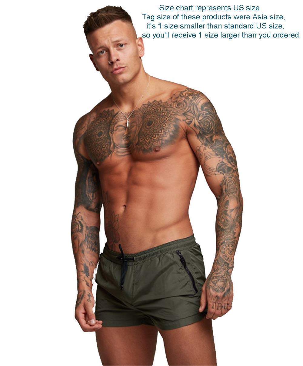 TONLEN Mens Swimwear Sports Shorts Swim Trunks with Zipper Pockets (US, Alpha, Large, Regular, Regular, Army Green)