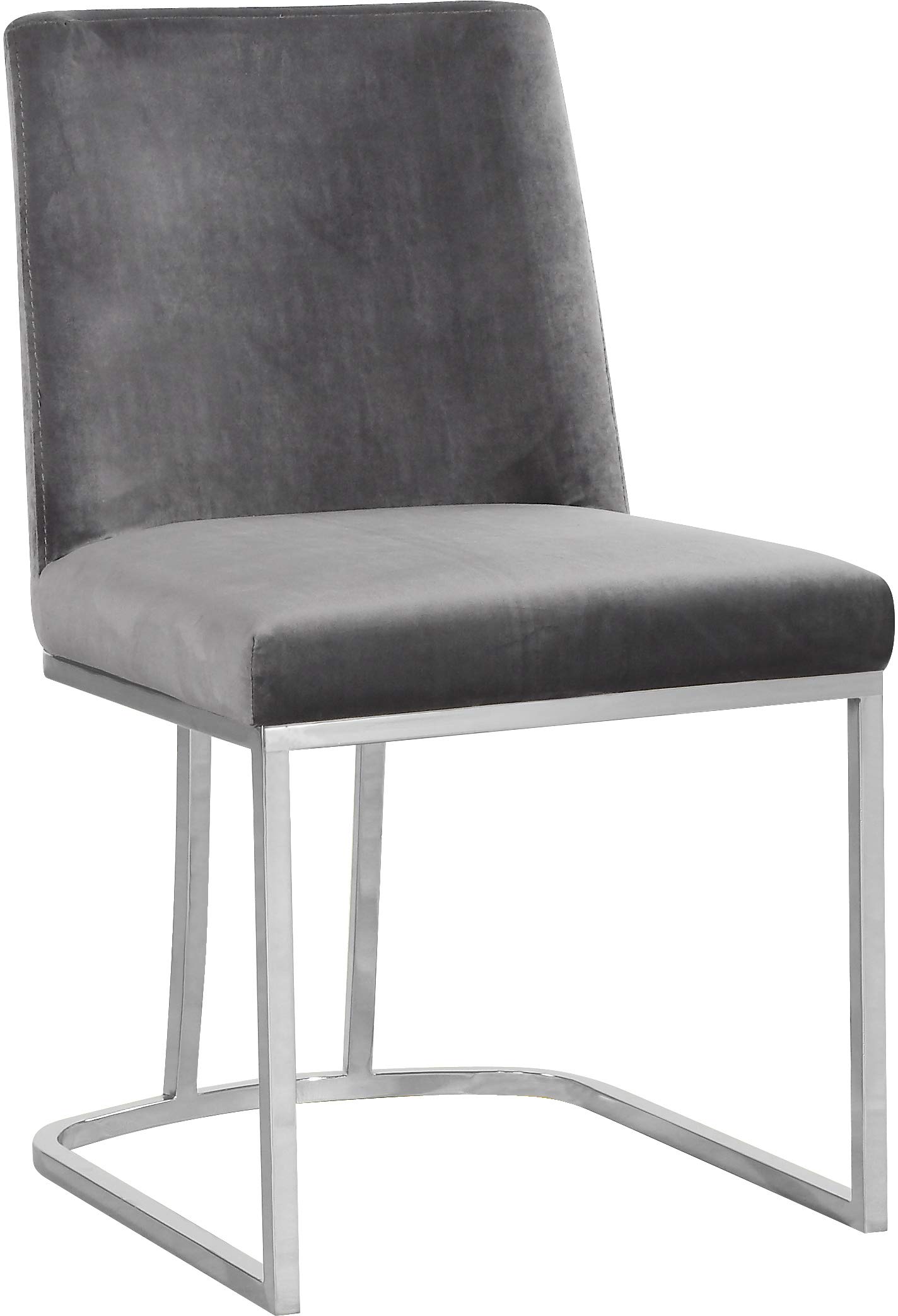 Meridian Furniture Heidi Collection Modern | Contemporary Velvet Upholstered Dining Chair with Polished Chrome Metal Frame, Set of 2, 19" W x 23" D x 32" H, Grey