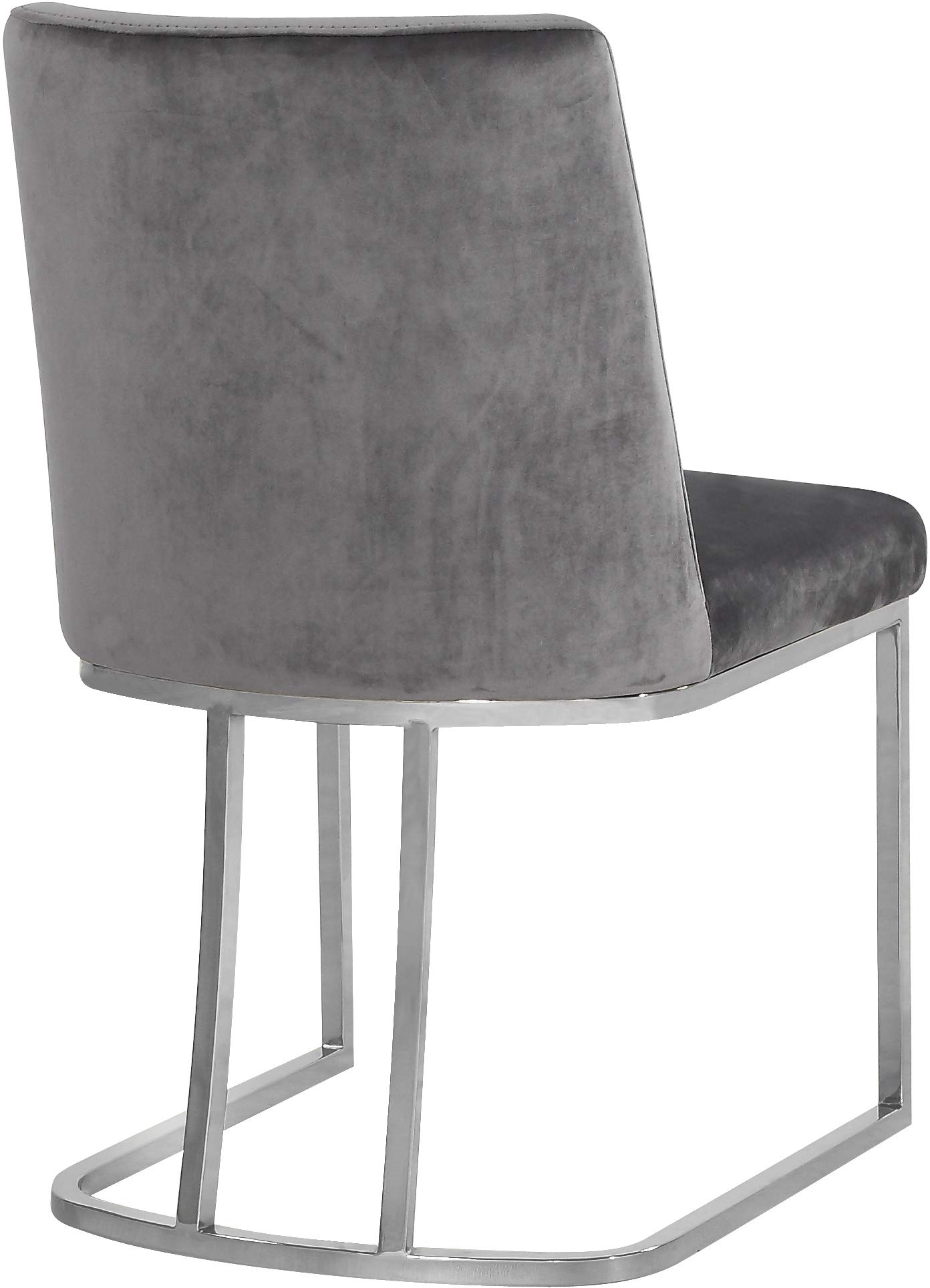 Meridian Furniture Heidi Collection Modern | Contemporary Velvet Upholstered Dining Chair with Polished Chrome Metal Frame, Set of 2, 19" W x 23" D x 32" H, Grey