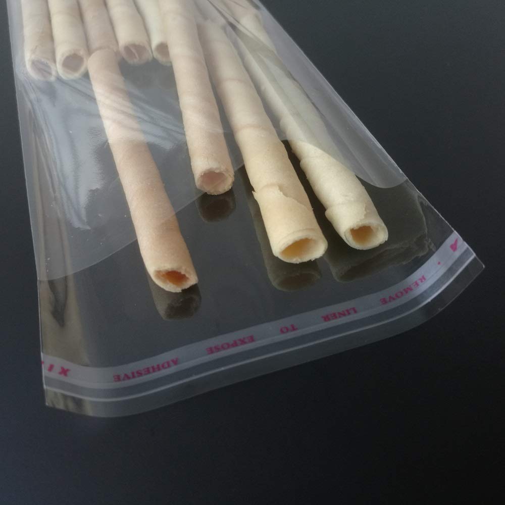 Borningfire 200 Pcs 4"x9" Clear Resealable Cellophane Bags Self Adhesive Sealing Treat Bags for Bakery Candy Cookie Prints Card Pretzels Lollipops Cake Pops