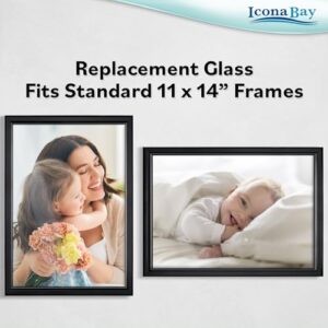 Icona Bay Heat-Strengthened Glass Replacement for Picture Frame, Shatter Free Frame Replacement Glass, Scratch Proof Frame Glass (Clear, 11x14 Inch), Semi-Tempered Glass Cover Sheet