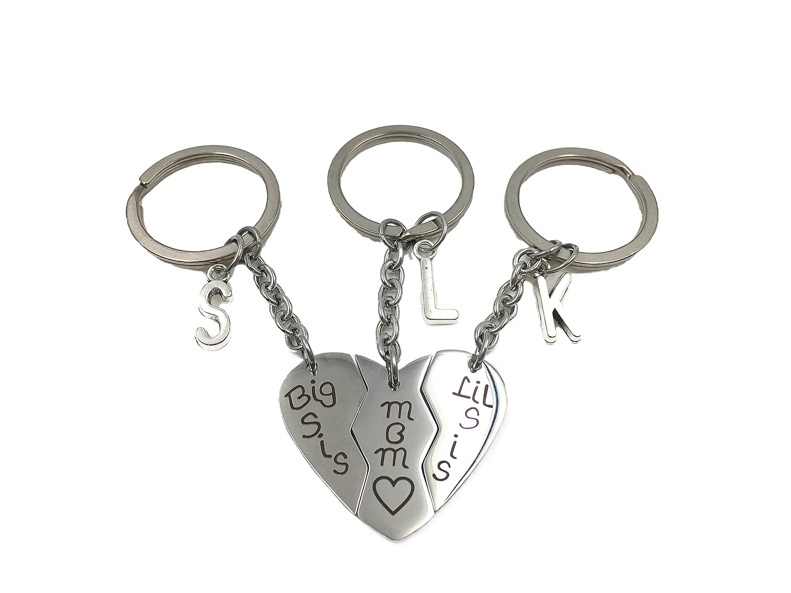 Big sis lil sis mom heart puzzle keychain,mom 2 daughters,mom two daughters,mother and 2 daughters,mother and two daughters gifts