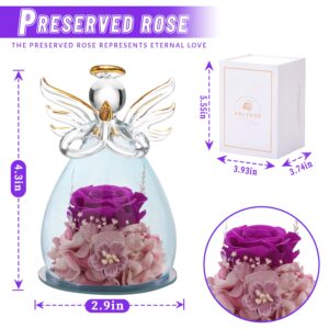 ANLUNOB Birthday Gifts for Women, Preserved Long-Lasting Real Flowers Rose Gifts in Glass Angel Figurines, Angel Rose Gift for Mom Grandma,Anniversary Wedding Christmas, Thanksgiving Day Gift for Her