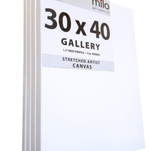 milo Stretched Artist Canvas | 30x40 inches | 4 Pack | 1.5” inch Thick Gallery Profile | 11 oz Primed Large Canvases for Painting, Ready to Paint Art Supplies for Acrylic, Oil