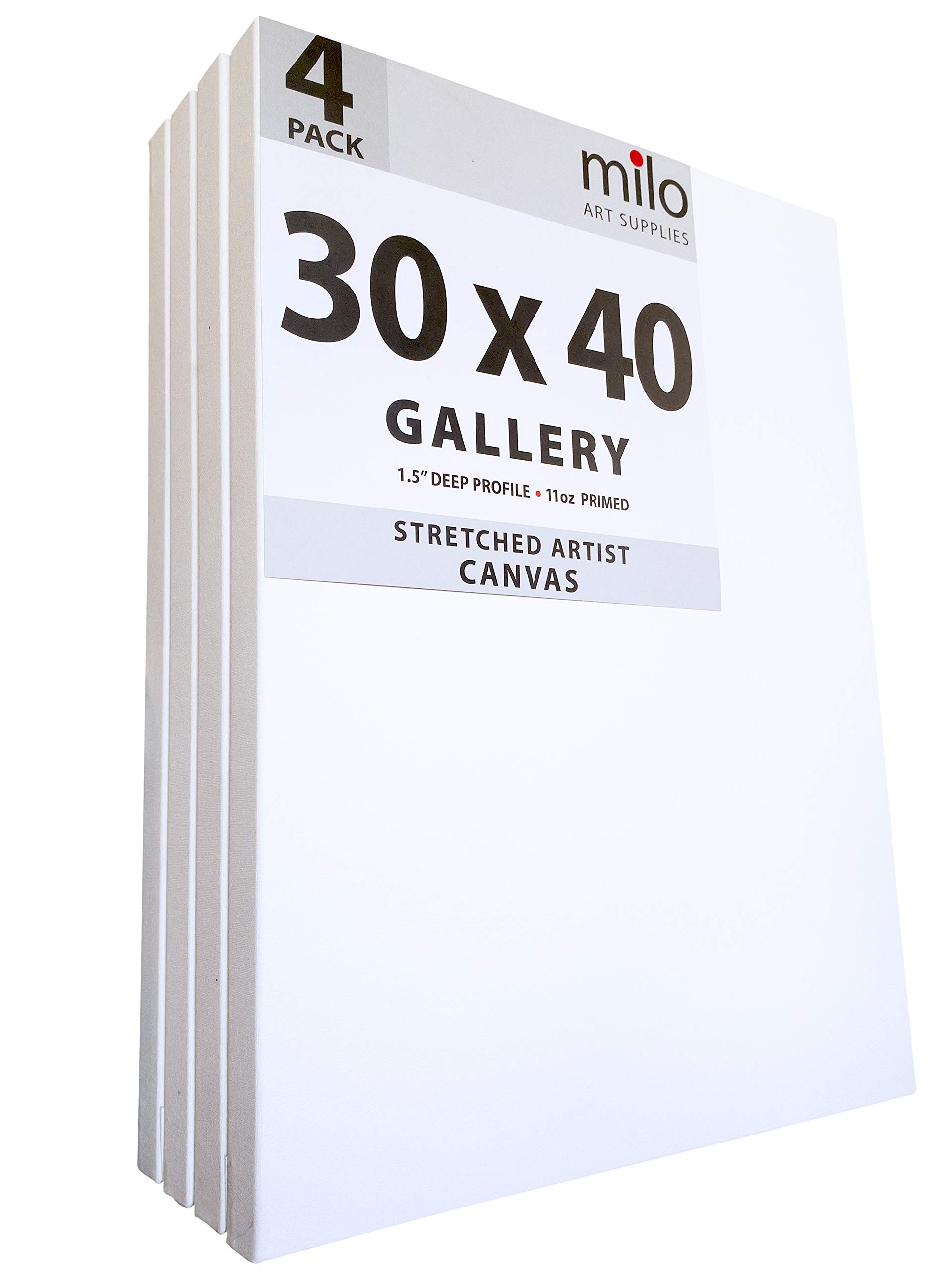 milo Stretched Artist Canvas | 30x40 inches | 4 Pack | 1.5” inch Thick Gallery Profile | 11 oz Primed Large Canvases for Painting, Ready to Paint Art Supplies for Acrylic, Oil