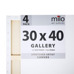 milo Stretched Artist Canvas | 30x40 inches | 4 Pack | 1.5” inch Thick Gallery Profile | 11 oz Primed Large Canvases for Painting, Ready to Paint Art Supplies for Acrylic, Oil