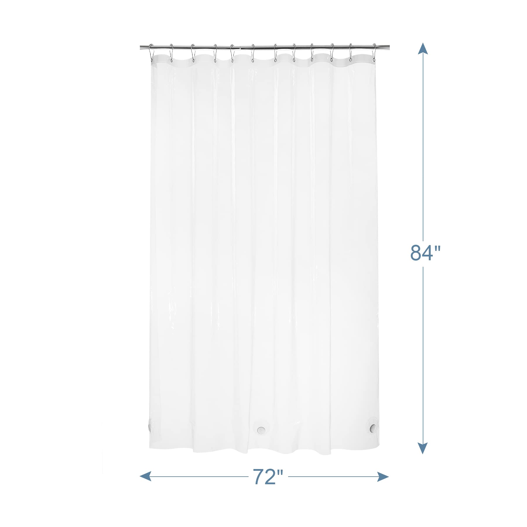 AmazerBath Heavy Duty Shower Curtain Liner 12 Gauge, 72 x 84 Inches Clear Shower Curtain Liner with 3 Clear Stones and 12 Grommet Holes, Weighted Plastic Shower Curtain Liner