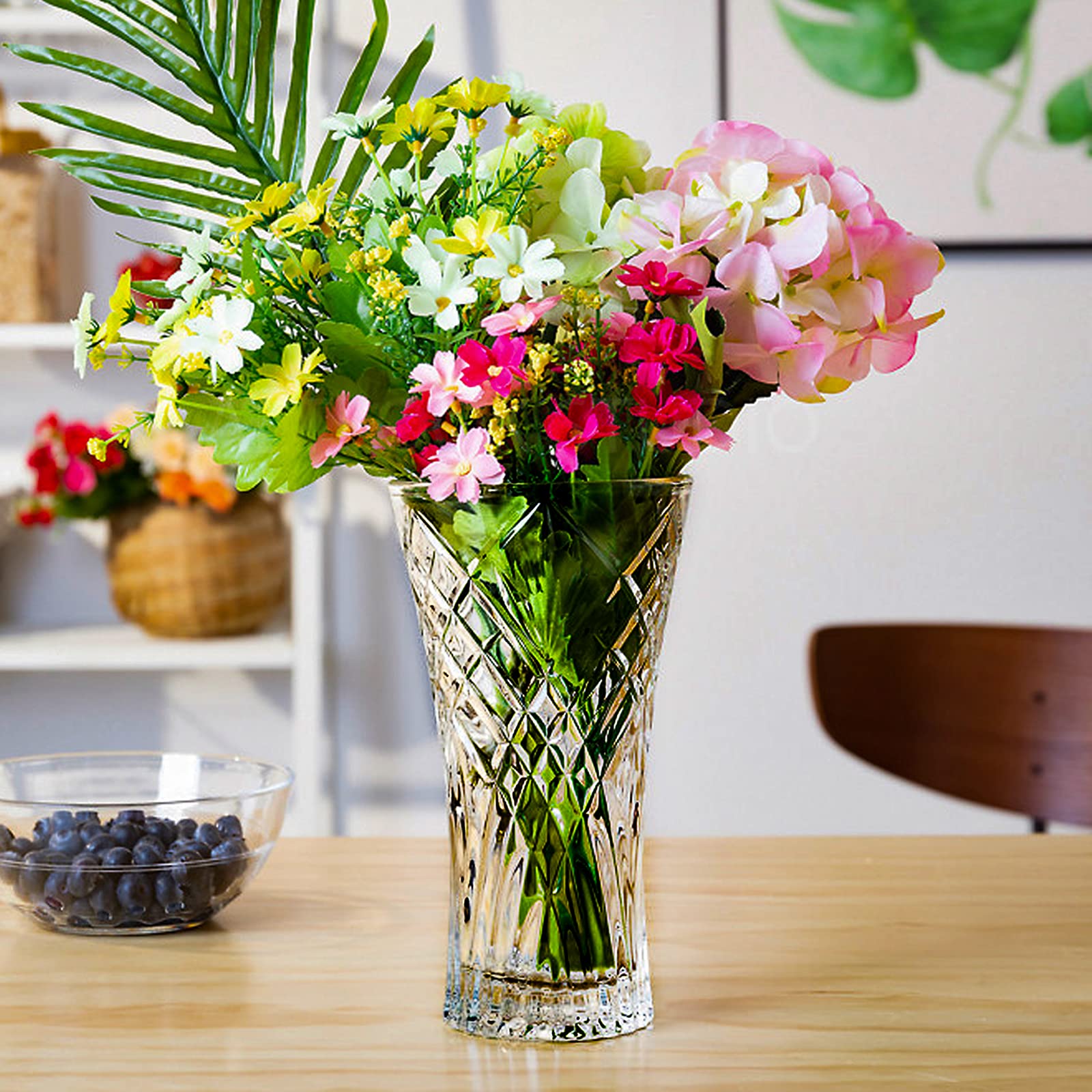 Vase 12" Flower Vases, Tall Crystal Vase, Clear Lead-Free Glass Vase for Flowers, Large Glass Vases for Living Room, Dining Table Centerpieces Decor