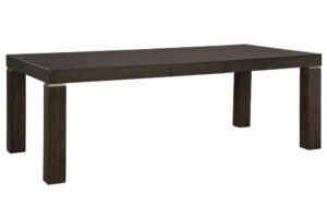 signature design by ashley hyndell contemporary dining extension table, seats up to 8, dark brown