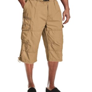 MAGCOMSEN Men's below Knee Long Shorts Cotton Work 3/4 Cargo Capris 7 Pockets Twill Military Summer Shorts Khaki 32