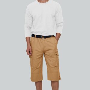 MAGCOMSEN Men's below Knee Long Shorts Cotton Work 3/4 Cargo Capris 7 Pockets Twill Military Summer Shorts Khaki 32