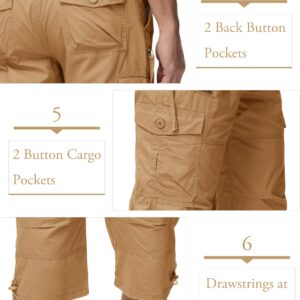 MAGCOMSEN Men's below Knee Long Shorts Cotton Work 3/4 Cargo Capris 7 Pockets Twill Military Summer Shorts Khaki 32