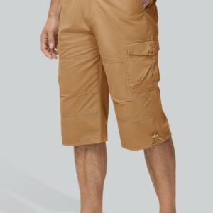 MAGCOMSEN Men's below Knee Long Shorts Cotton Work 3/4 Cargo Capris 7 Pockets Twill Military Summer Shorts Khaki 32