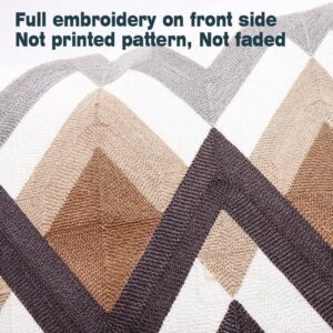 Oneslong Decorative Throw Pillow Covers for Couch Living Room 18x18 inches Set of 2 Full Embroidery Geometric Strip Pattern on Face