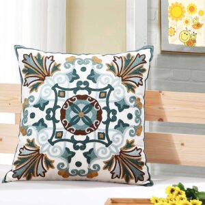 Onelsong Decorative Pillow Covers for Couch Living Room 18x18 inches Set of 2 Embroidery Square Boho Throw Pillows Cover for Sofa Chair Bed