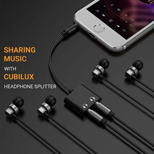 Cubilux 3.5mm to Double Audio Jack Headphone Sharing Splitter Compatible with MacBook iPad iPod, Smartphone, Computer, Laptop, Tablet, MP3, 2-Way 3.5 mm Earphone Ports Adapter, Dual Headsets Connector