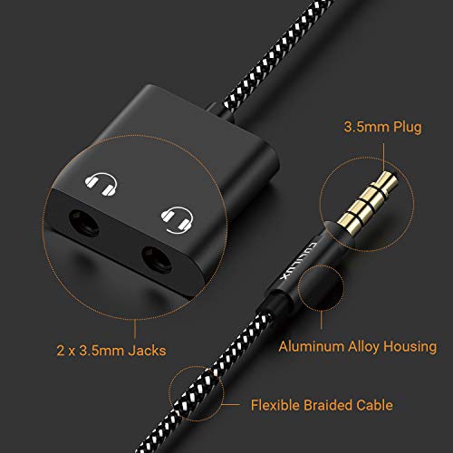 Cubilux 3.5mm to Double Audio Jack Headphone Sharing Splitter Compatible with MacBook iPad iPod, Smartphone, Computer, Laptop, Tablet, MP3, 2-Way 3.5 mm Earphone Ports Adapter, Dual Headsets Connector