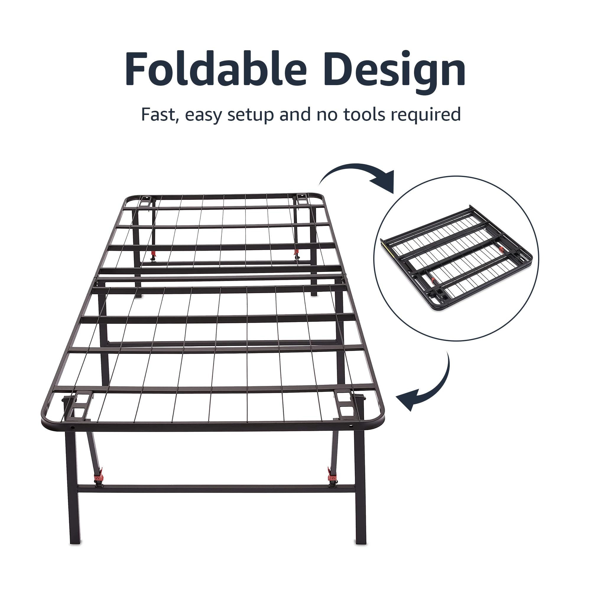 Amazon Basics Foldable Metal Platform Bed Frame with Tool Free Setup, Sturdy Steel Frame, No Box Spring Needed, Full, Black, 75 x 54 x 18 inches (LxWxH)