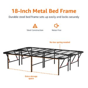 Amazon Basics Foldable Metal Platform Bed Frame with Tool Free Setup, Sturdy Steel Frame, No Box Spring Needed, Full, Black, 75 x 54 x 18 inches (LxWxH)