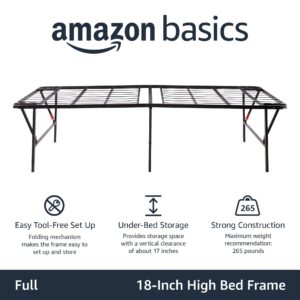 Amazon Basics Foldable Metal Platform Bed Frame with Tool Free Setup, Sturdy Steel Frame, No Box Spring Needed, Full, Black, 75 x 54 x 18 inches (LxWxH)