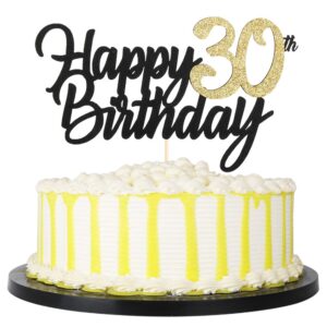 PALASASA Black Gold Glitter Happy Birthday cake topper - 30 Anniversary/Birthday Cake Topper Party Decoration (30th)