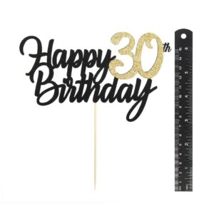 PALASASA Black Gold Glitter Happy Birthday cake topper - 30 Anniversary/Birthday Cake Topper Party Decoration (30th)