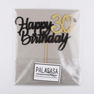 PALASASA Black Gold Glitter Happy Birthday cake topper - 30 Anniversary/Birthday Cake Topper Party Decoration (30th)