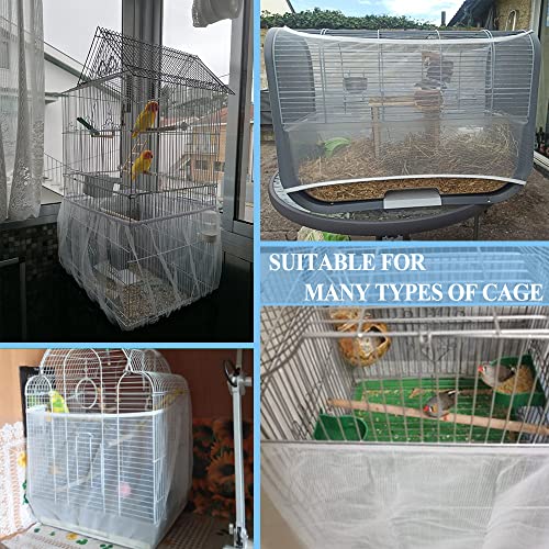 ASOCEA Extra Large Bird Cage Seed Catcher Guard Universal Birdcage Cover Nylon Mesh Net for Parrot Parakeet Macaw Lovebird African Grey - White (Not Include Birdcage) …