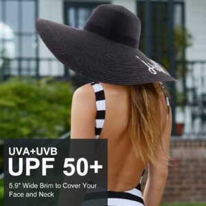 Womens Big Bowknot Straw Hat Floppy Foldable Roll up Beach Cap Sun Hat UPF 50+