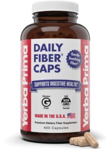 yerba prima daily fiber caps formula, 400 capsules - both soluble and insoluble - with psyllium seed husks, acacia gum, apple fiber and more - dietary supplement