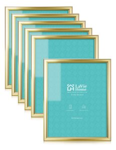 lavie home 8x10 picture frames (6 pack, gold) simple designed photo frame with high definition glass for wall mount & table top display, set of 6 classic collection