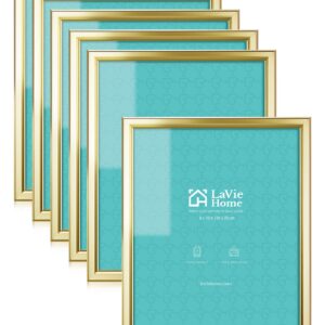 LaVie Home 8x10 Picture Frames (6 Pack, Gold) Simple Designed Photo Frame with High Definition Glass for Wall Mount & Table Top Display, Set of 6 Classic Collection