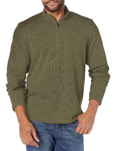 wrangler authentics men's long sleeve fleece quarter-zip, olive night, large