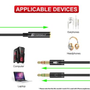 T Tersely Headphone 3.5mm Splitter Mic Cable for Computer, Headset 3.5mm Female to 2 Dual Male Microphone Audio Stereo Jack Earphones Port Connector to Gaming Speaker PC Adapter