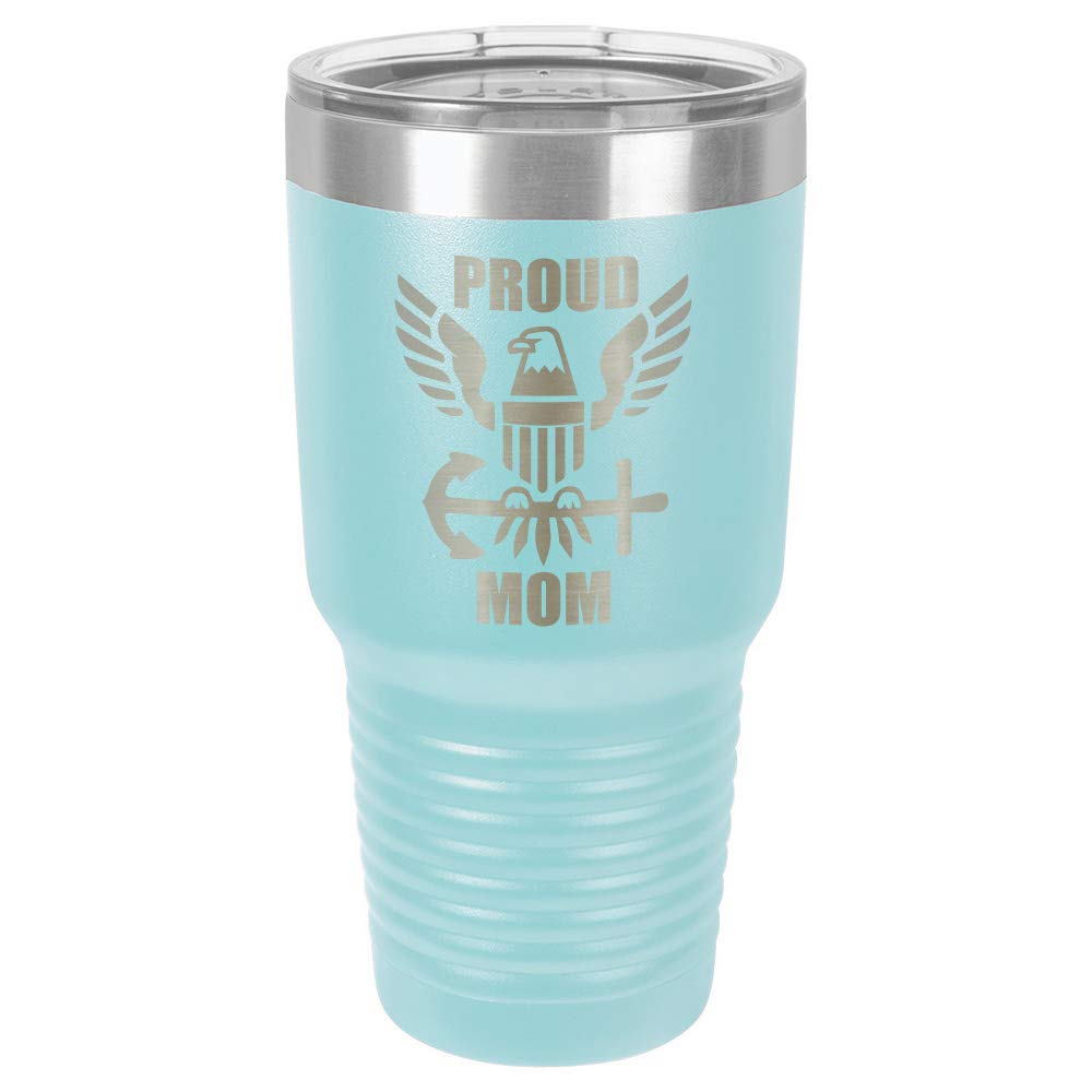 PROUD NAVY MOM LIGHT BLUE 30 oz Drink Tumbler With Straw | Laser Engraved Travel Mug With Funny Quotes | Compare To Yeti Rambler | Mother's Day Gift Idea | OnlyGifts.com