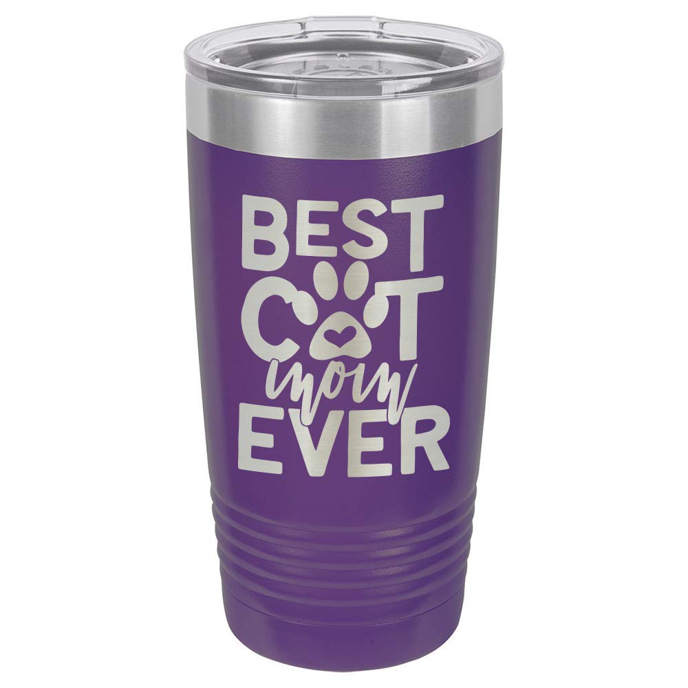 BEST CAT MOM EVER PURPLE 20 oz Drink Tumbler With Straw | Laser Engraved Travel Mug With Funny Quotes | Compare To Yeti Rambler | Mother's Day Gift Idea | OnlyGifts.com