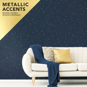 RoomMates RMK11319WP Upon A Star Navy and Metallic Peel and Stick Wallpaper