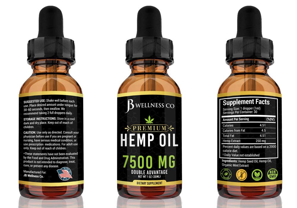 2-Pack Hemp Oil 7500mg Natural and Safe Hemp Oil Powerful for Ingestible & Topical Use - Non-GMO - Plant Based - Sugar-Free Peppermint - 2oz