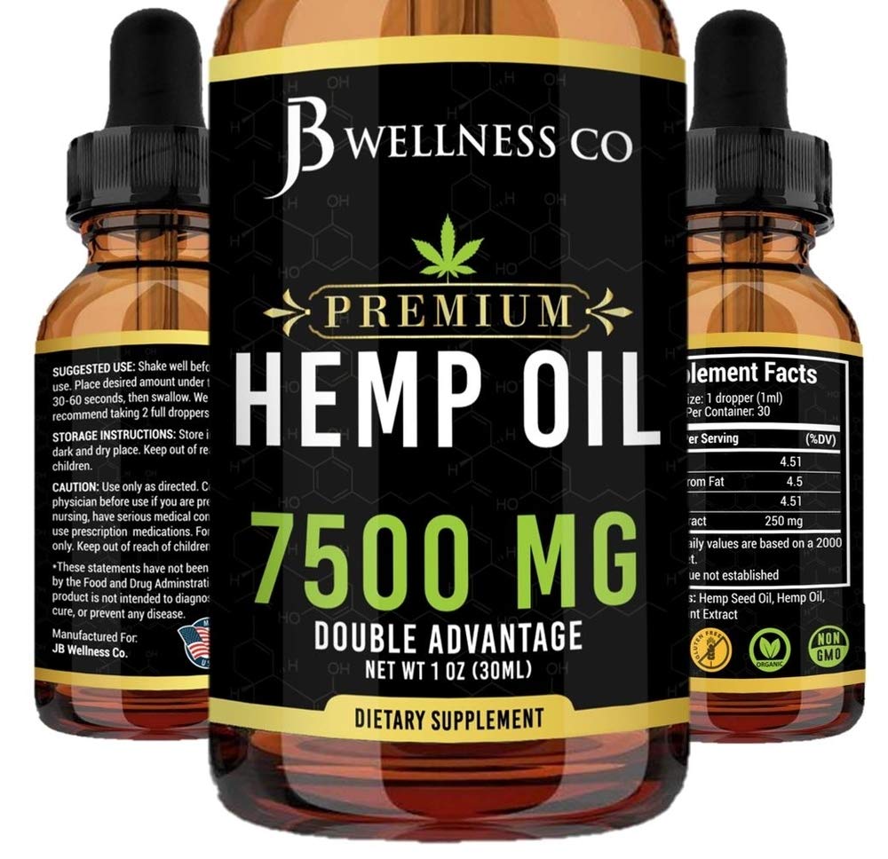 2-Pack Hemp Oil 7500mg Natural and Safe Hemp Oil Powerful for Ingestible & Topical Use - Non-GMO - Plant Based - Sugar-Free Peppermint - 2oz