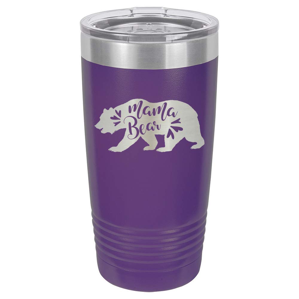 MAMA BEAR PURPLE 20 oz Drink Tumbler With Straw | Laser Engraved Travel Mug With Funny Quotes | Compare To Yeti Rambler | Mother's Day Gift Idea | OnlyGifts.com