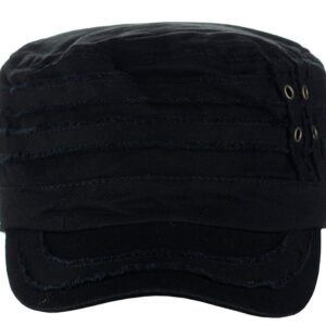 D&Y Unisex Cotton Distressed Layered Frayed Cadet Military Cap, Black