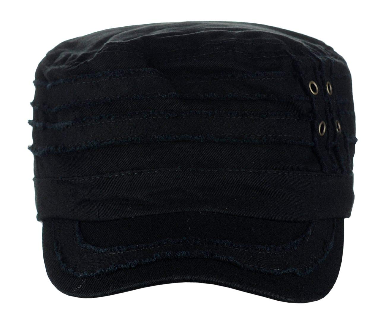 D&Y Unisex Cotton Distressed Layered Frayed Cadet Military Cap, Black