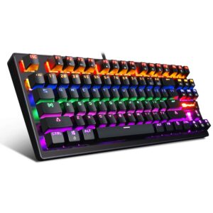 magegee mechanical gaming keyboard 87 keys with rgb led backlit - wired usb computer keyboard with blue switches, 100% anti-ghosting, metal construction, water resistant for windows pc laptop