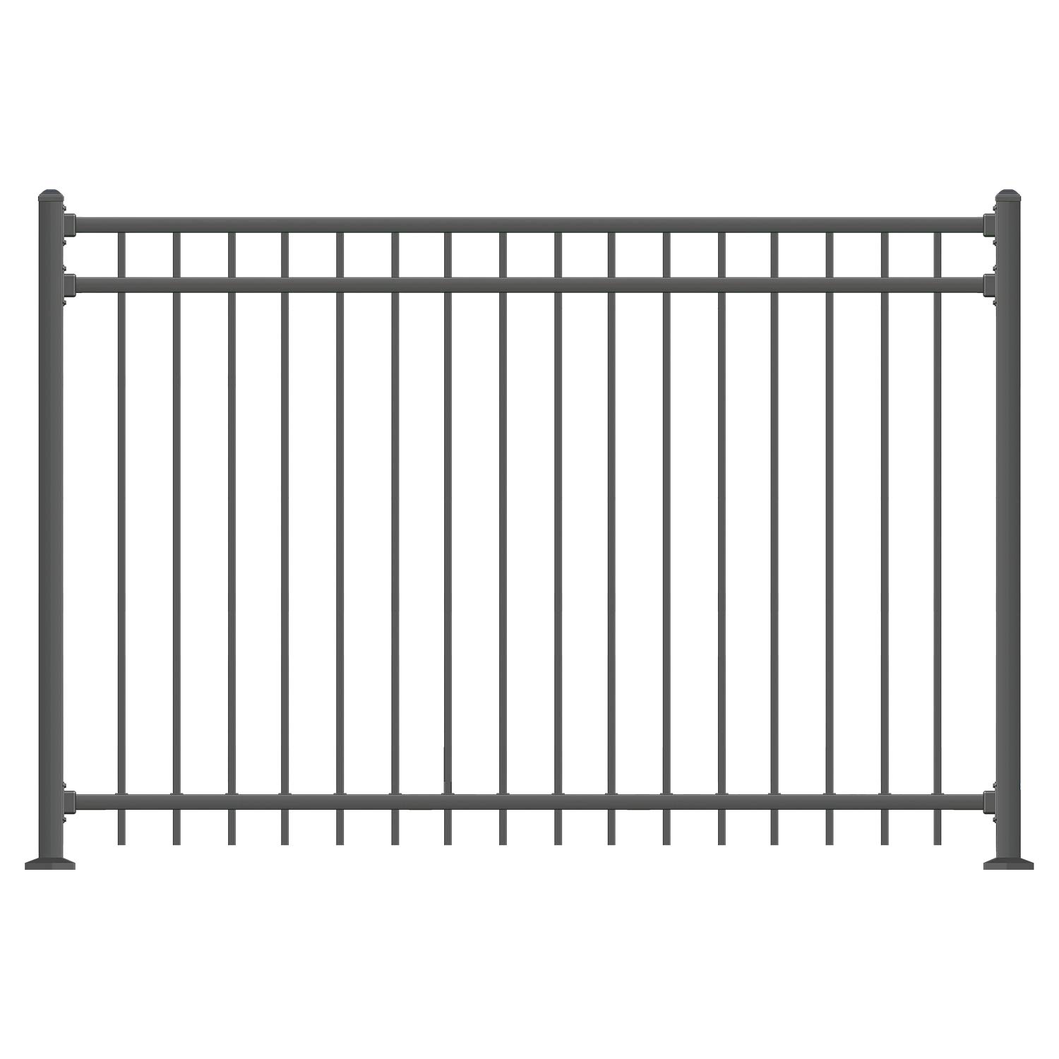 XCEL - Black Steel Anti-Rust Fence Panel - Flat End Picket - 6.5ft W x 5ft H - Easy Installation Kit, Outdoor Residential Fencing for Yard, Garden, Concrete, 3-Rail Metal Fence, include a Fence Post