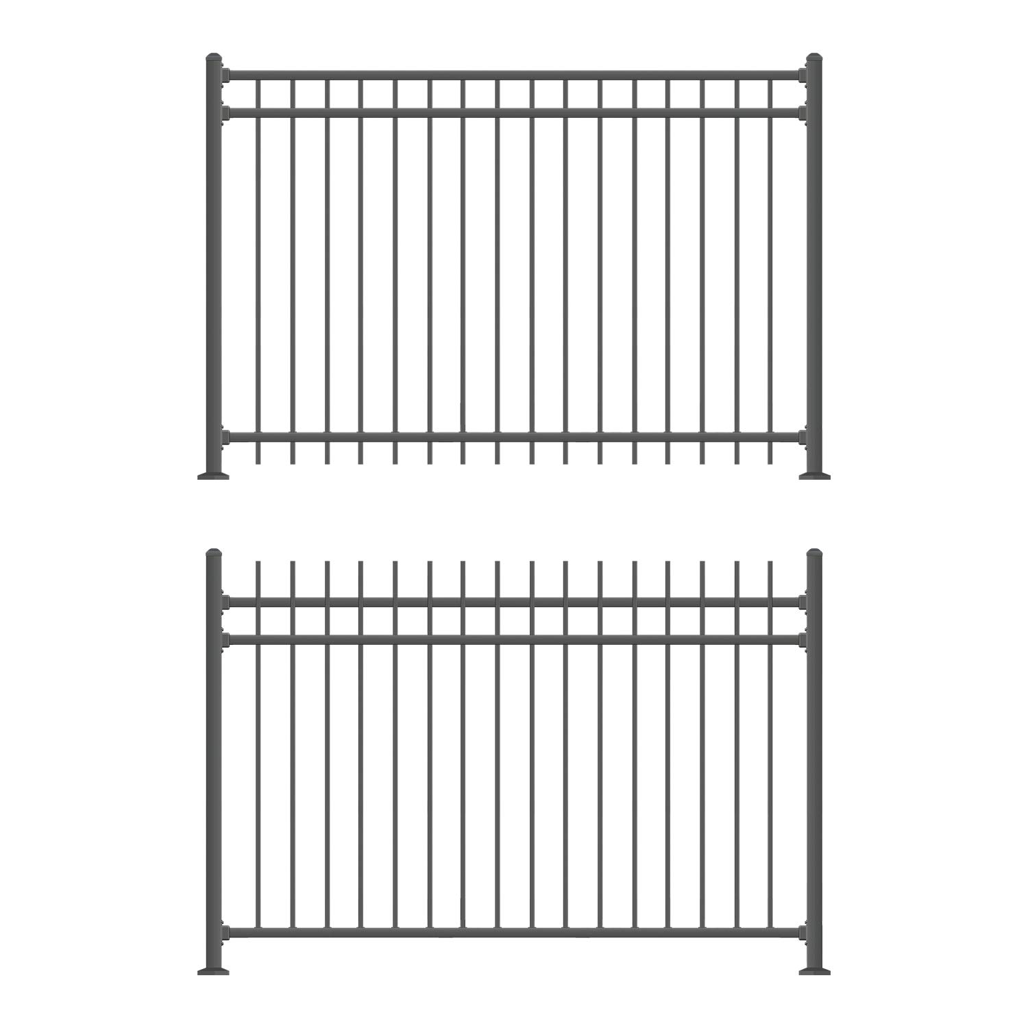 XCEL - Black Steel Anti-Rust Fence Panel - Flat End Picket - 6.5ft W x 5ft H - Easy Installation Kit, Outdoor Residential Fencing for Yard, Garden, Concrete, 3-Rail Metal Fence, include a Fence Post